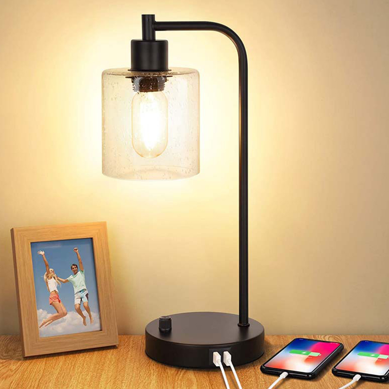 retro Industrial Table Lamp With 2 USB Charging Ports